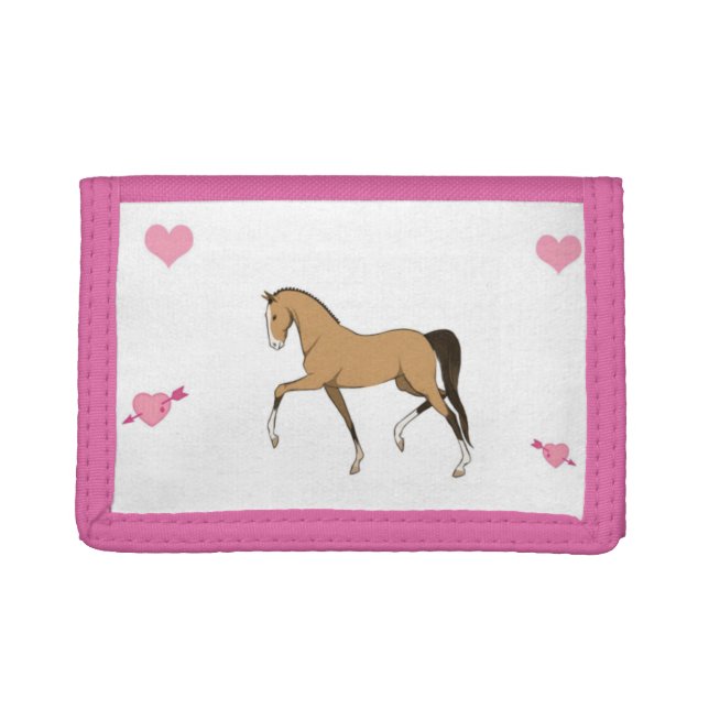pink hearts and horses trifold wallet (Front)