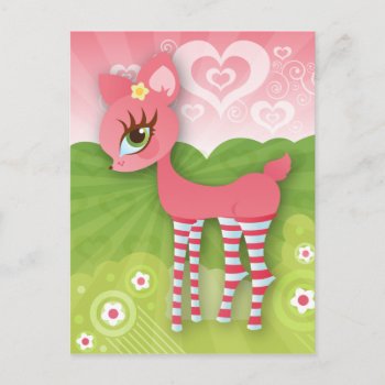 Pink Hearts And Love Deerie Postcard by creativetaylor at Zazzle