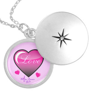 Pink Hearts and Love Silver Round Locket