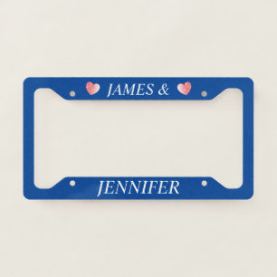 Pink Hearts And Names License Plate Frame