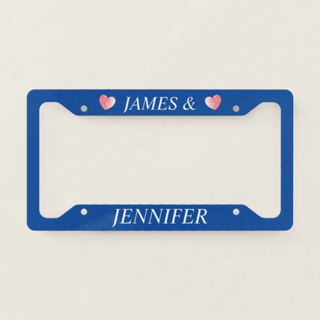 Pink Hearts And Names License Plate Frame (Front)