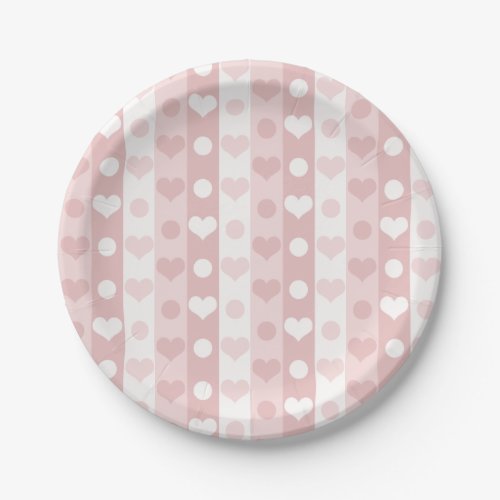Pink Hearts and Pinstripes Paper Plate