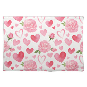 Pink Hearts and Roses Cloth Placemat