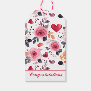 Pink Hearts and Roses Congratulations Gift Tags