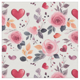 Pink Hearts and Roses Fabric