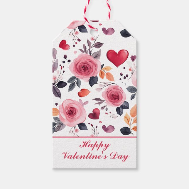Pink Hearts and Roses  Gift Tags (Front)
