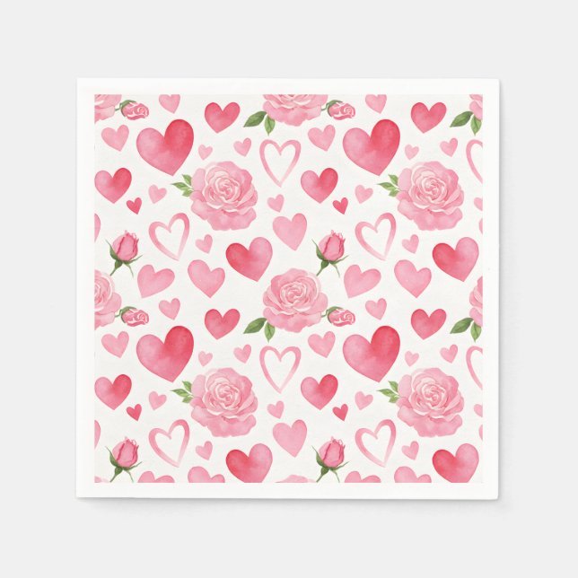 Pink Hearts and Roses Napkins (Front)