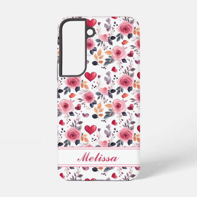 Pink Hearts And Roses  Samsung Galaxy Case (Back)