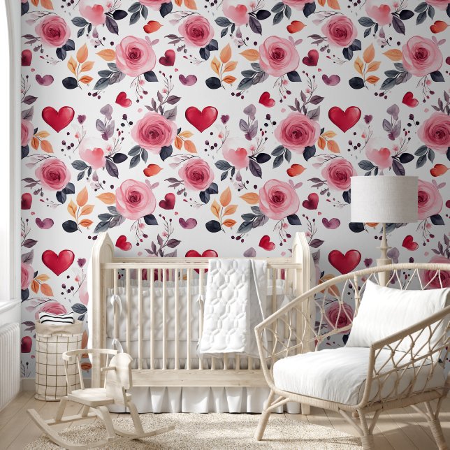 Pink Hearts and Roses  Wallpaper (Kids)