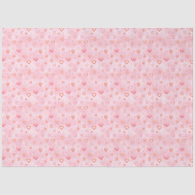 Pink Hearts and Snowflakes Christmas Tissue Paper (Front)