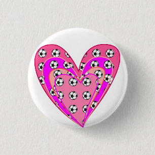 Pink Hearts And Soccer Balls Pattern Button