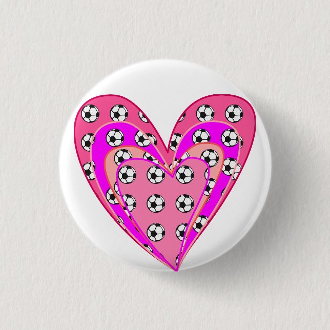 Pink Hearts And Soccer Balls Pattern Button (Front)