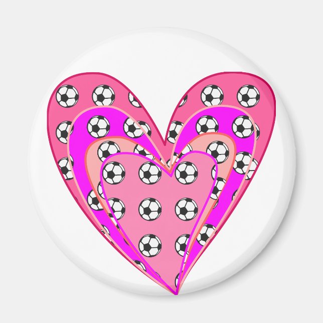 Pink Hearts And Soccer Balls Pattern Magnet (Front)