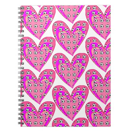 Pink Hearts And Soccer Balls Pattern Notebook