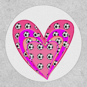 Pink Hearts And Soccer Balls Pattern Patch