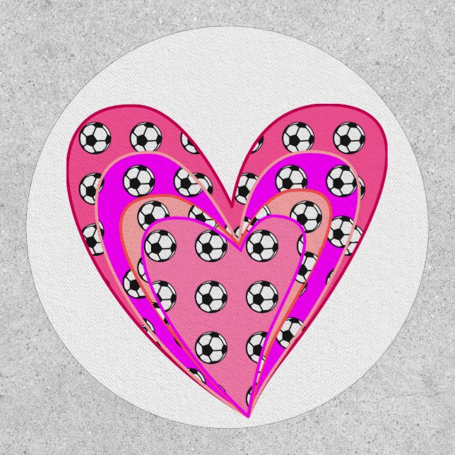 Pink Hearts And Soccer Balls Pattern Patch (Front)