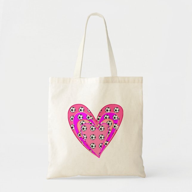 Pink Hearts And Soccer Balls Pattern Tote Bag (Front)