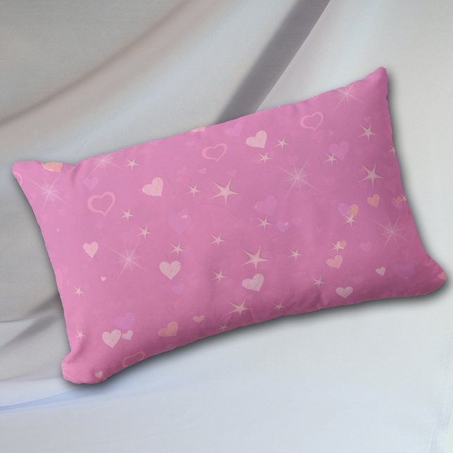 Pink Hearts and Stars Pattern Lumbar Pillow (Creator Uploaded)