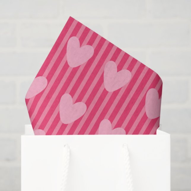 Pink Hearts and Stripes Valentine Pattern Tissue Paper (Gift Bag)