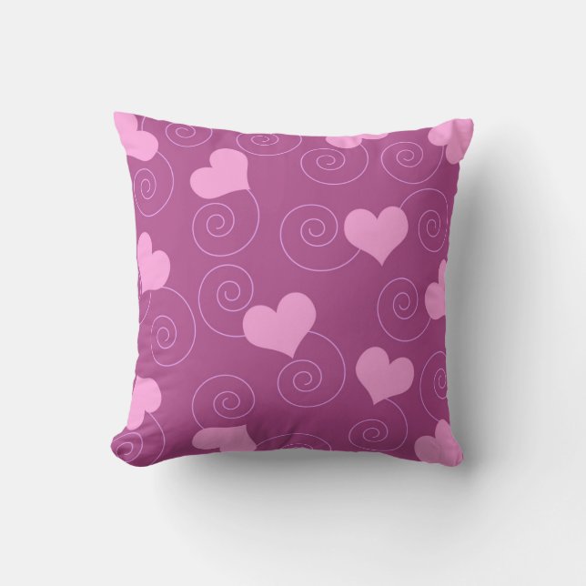 Pink hearts and swirls throw pillow (Front)