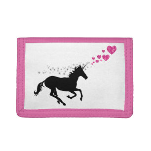 pink hearts and unicorn trifold wallet