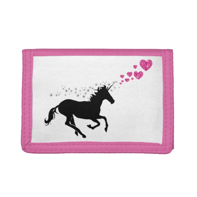 pink hearts and unicorn trifold wallet (Front)