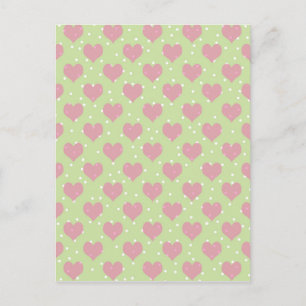 Pink hearts and white polka dots pattern postcard