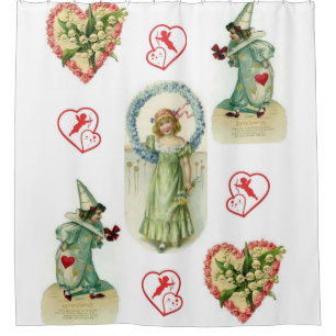 pink hearts angel valentines showercurtain shower curtain