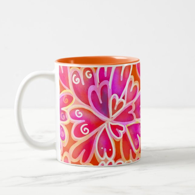 Pink Hearts Artwork Two-Tone Coffee Mug (Left)