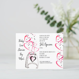 Pink Hearts Baby Shower by Mail Invite Postcard