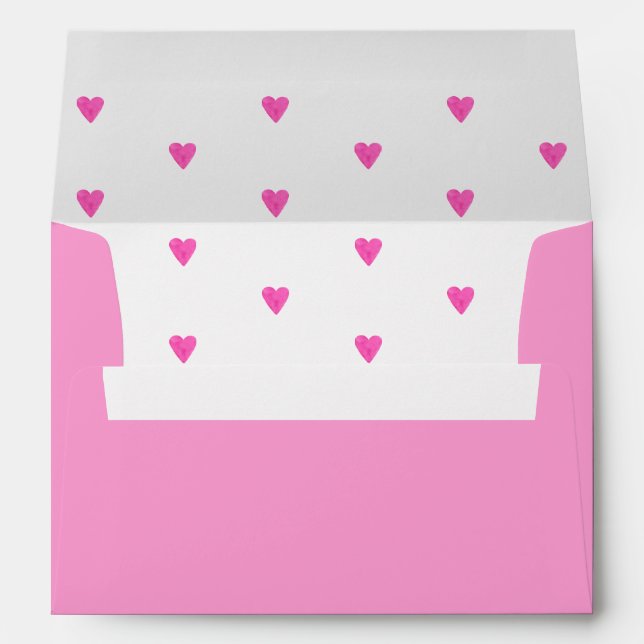 Pink Hearts Baby Shower Return Address Envelope (Back (Bottom))