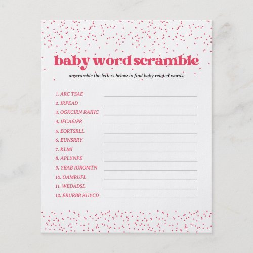 Pink Hearts Baby Shower Word Scramble Game Flyer