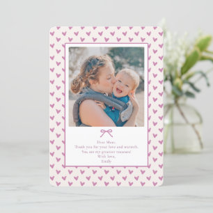 Pink, hearts background, mother's Day photo card, Invitation