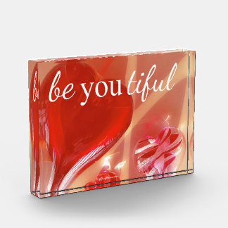 Pink Hearts 'be YOU tiful' Acrylic Block