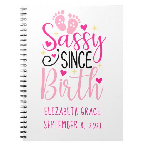 Pink Hearts Birth Stats Sassy Since Birth Baby Notebook
