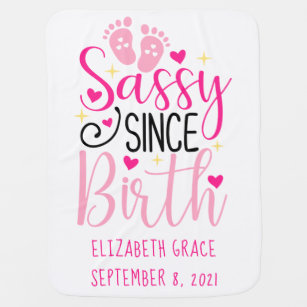 Pink Hearts Birth Stats Sassy Since Birth Cute Baby Blanket