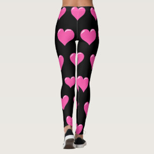 Pink Hearts Blck Leggings - Love Dersign