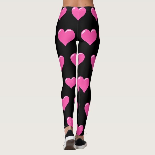 Pink Hearts Blck Leggings - Love Dersign (Back)