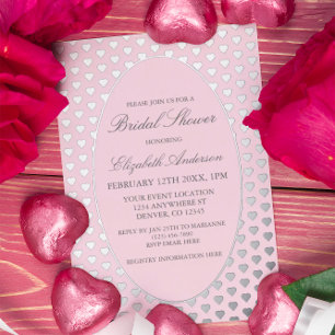 Pink Hearts Bridal Shower Foil Invitation