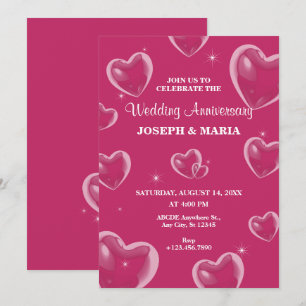 Pink Hearts bubble Wedding Anniversary Invitation