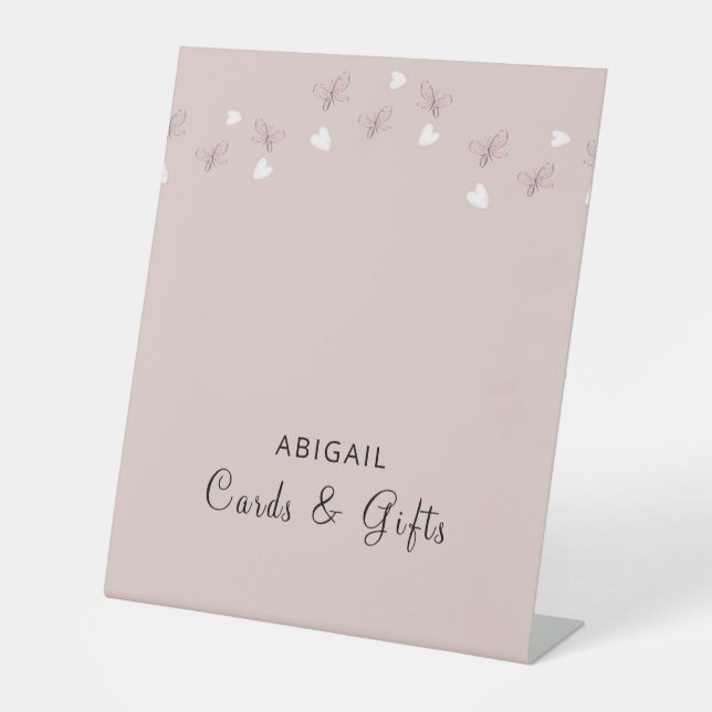 Pink Hearts & Butterflies Cards & Gifts  Pedestal Sign (Front)