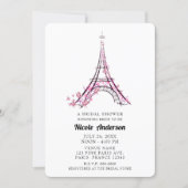 Pink Hearts Butterflies Paris Eiffel Tower Bridal Invitation (Front)