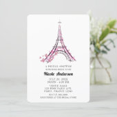 Pink Hearts Butterflies Paris Eiffel Tower Bridal Invitation (Standing Front)