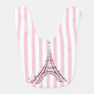 Pink Hearts & Butterflies Paris Eiffel Tower Girls Baby Bib