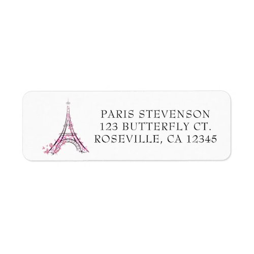 Pink Hearts  Butterflies Paris Eiffel Tower Label