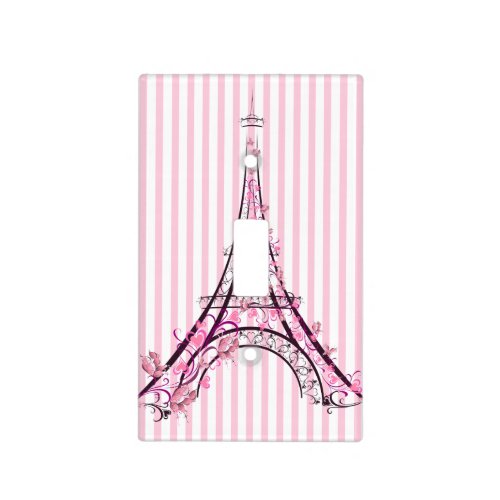 Pink Hearts  Butterflies Paris Eiffel Tower Light Switch Cover