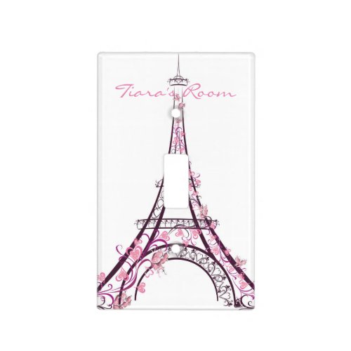 Pink Hearts  Butterflies Paris Eiffel Tower Light Switch Cover