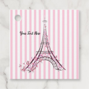 Pink Hearts & Butterflies Paris Eiffel Tower Party Favor Tags
