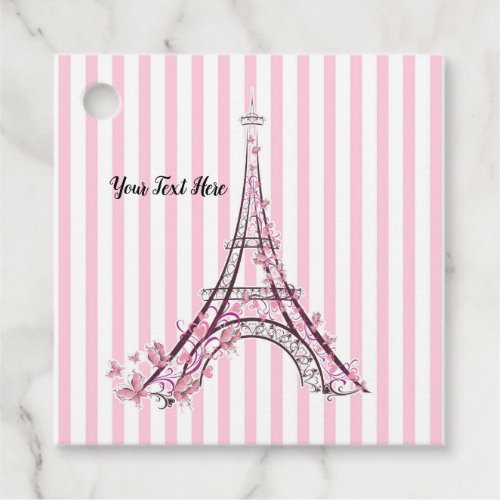 Pink Hearts  Butterflies Paris Eiffel Tower Party Favor Tags