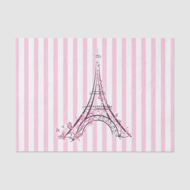 Pink Hearts & Butterflies Paris Eiffel Tower Party Tissue Paper (Front)